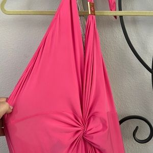 Pink long, formal gown halter style